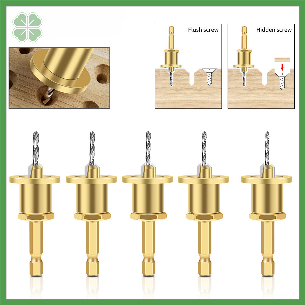 ปรับ Hex Shank Countersink เจาะชุด Bit, 5 ชิ้น Pilot Hole Step เจาะสําหรับไม้,โลหะผสมเหล็ก Chamfering Bit สําหรับสกรู, 2.8 มม.–4 มม.