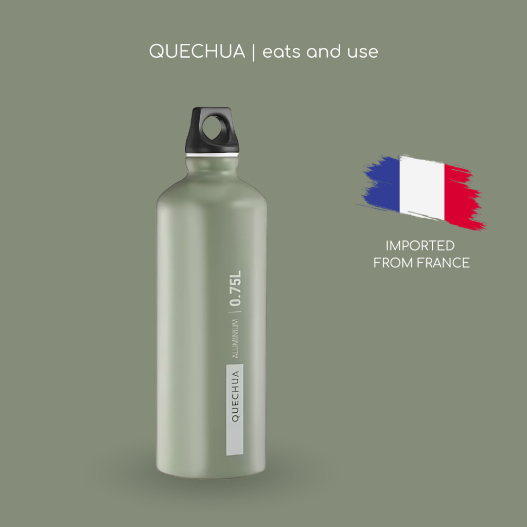Quechua ขวดน้ำอะลูมิเนียมรีไซเคิล รุ่น 100 พร้อมฝาเกลียวขนาด 0.75 ลิตร (สีกากี)