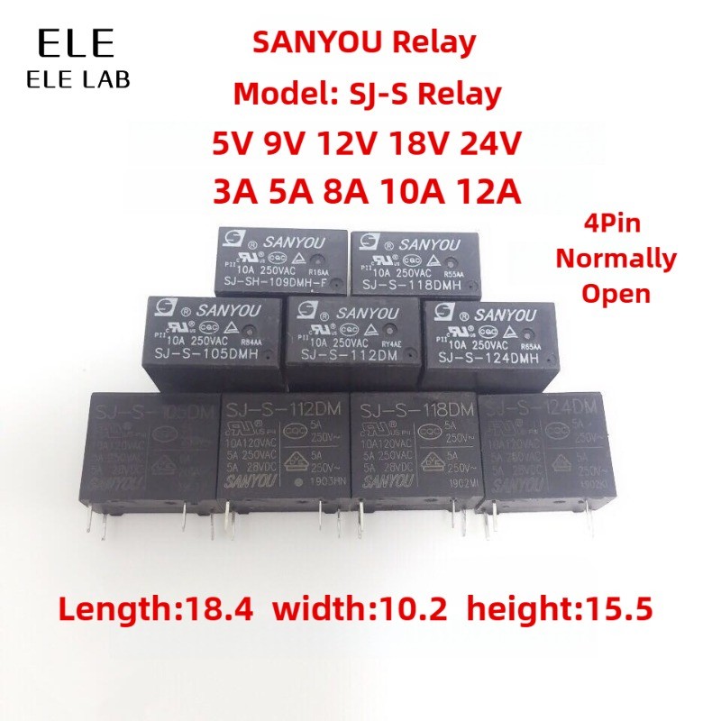 2 ชิ้น SANYOU SJ-S รีเลย์ 4Pin รีเลย์รถยนต์ Universal Power Relay SJ-S-105DM 109 112 118 124DMH