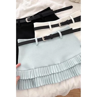American Hot Girl แฟชั่น All-Match Double-Layer Ruffled เอวสูง Slimmer ดูครึ่งความยาว