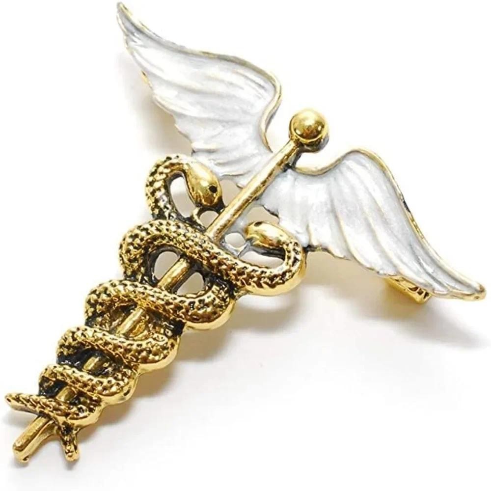 เคลือบสัญลักษณ์ทางการแพทย์ Caduceus เข็มกลัด Pins สําหรับหมอพยาบาลของขวัญเสื้อสูทเครื่องแต่งกายอุปกรณ์เสริมสําหรับวันหยุดงานปาร์ตี้