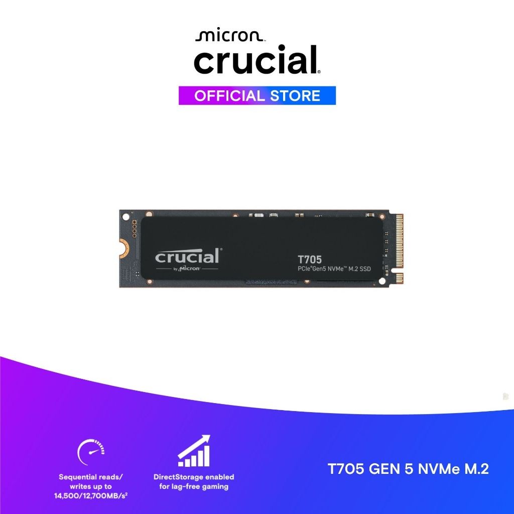 Crucial T705 1/2/4 TB PCIe Gen5 NVMe M.2 SSD