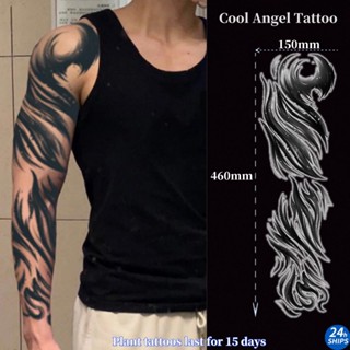 รอยสักลายเปลวไฟสีดําหล่อเด็กแขนพืชสักสติกเกอร์รอยสักกันน้ําต…
