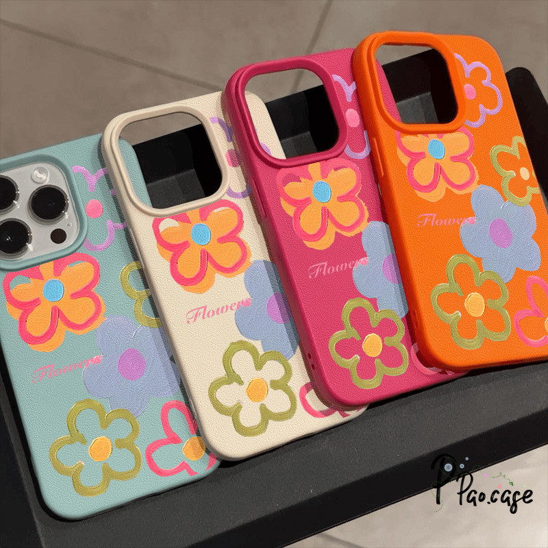 สำหรับ IPhone 17 16 15 11 13 12 14 Pro Max XR XS X Max 16 7 15 8 Plus SE เคสหนังนิ่มลายดอกไม้สีสันสดใสสำหรับงานศิลปะ