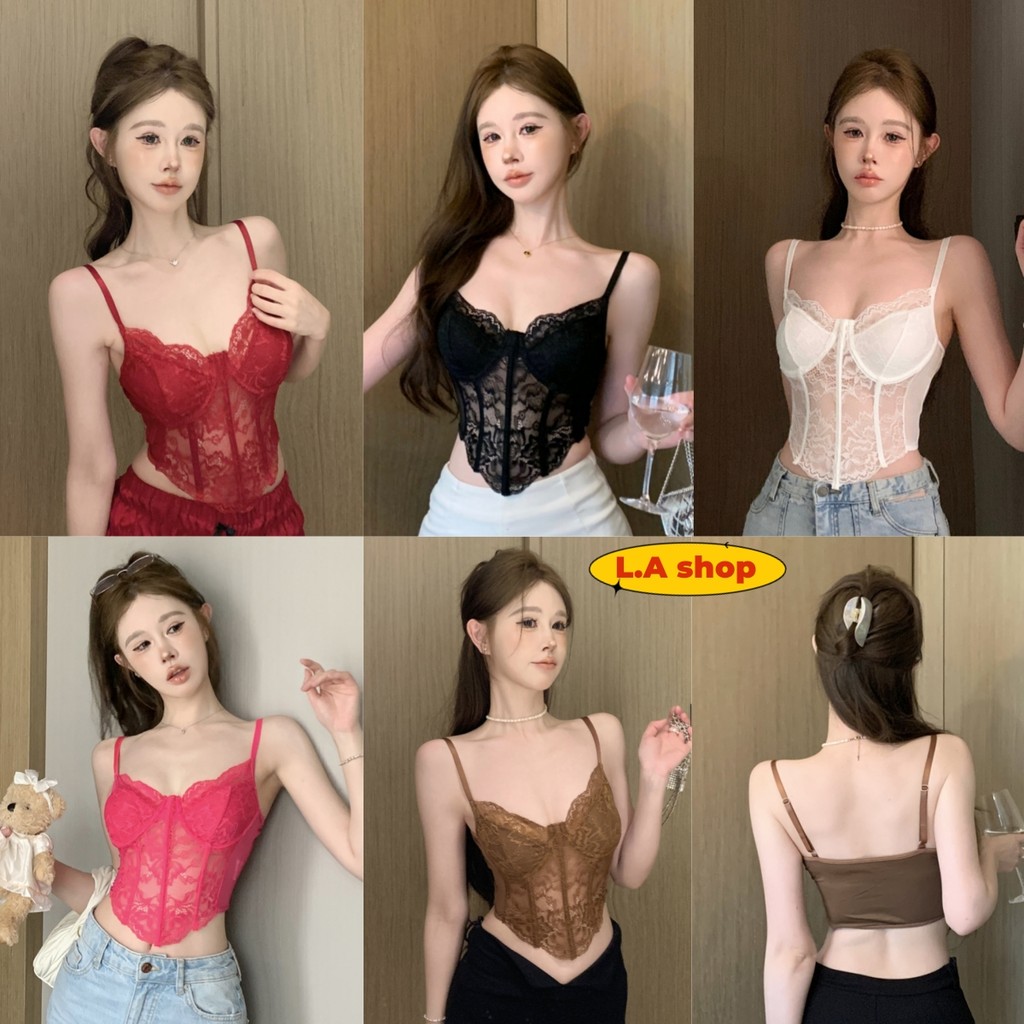 L.A Shop★สไตล์ใหม่★ เสื้อสายเดี่ยว ไม่มีฟองน้ำ  สไตล์เกาหลีสายปรับได้ ลูกไม้เซ็กซี่ “FY900”