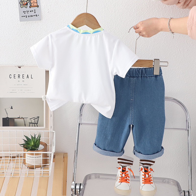 ฤดูร้อนใหม่เด็กชายเสื้อผ้าชุดลําลองการ์ตูนแขนสั้นเสื้อยืดกางเกงขาสั้นผ้ายีนส์2ชิ้น/เซ็ตเด็กวัยหัดเดินแฟชั่นเด็ก ชุดวอร์ม 0-5ปี - รูปที่ 2