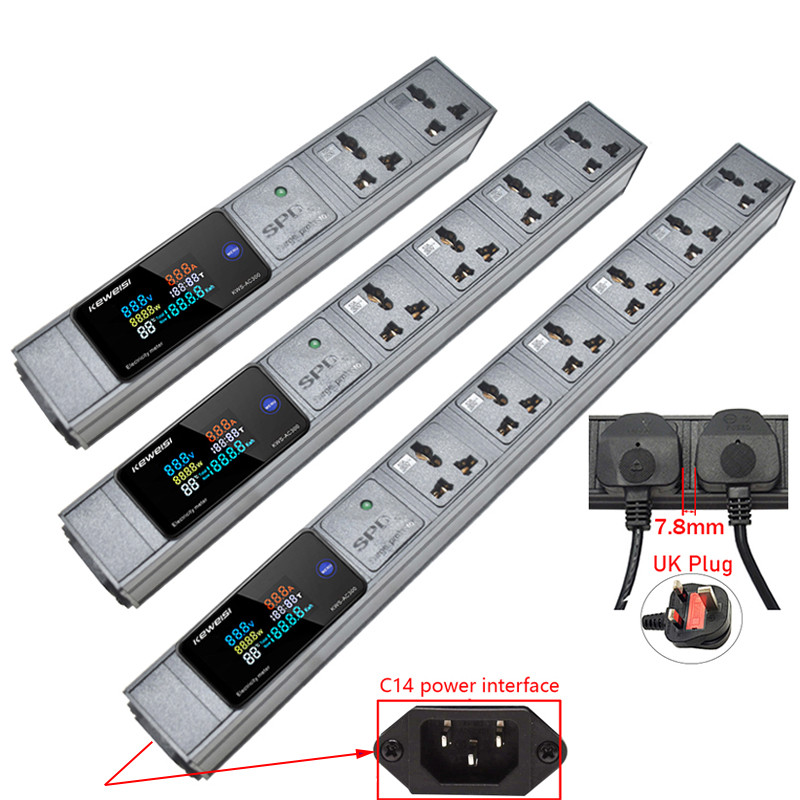 C14 อินพุต Power strip Power distribution unit 2-13Ways universal socket,ป้องกันไฟกระชาก,ไม่มีสวิทช์,Voltmeter แอมป์มิเตอร์ Power Energy Meter