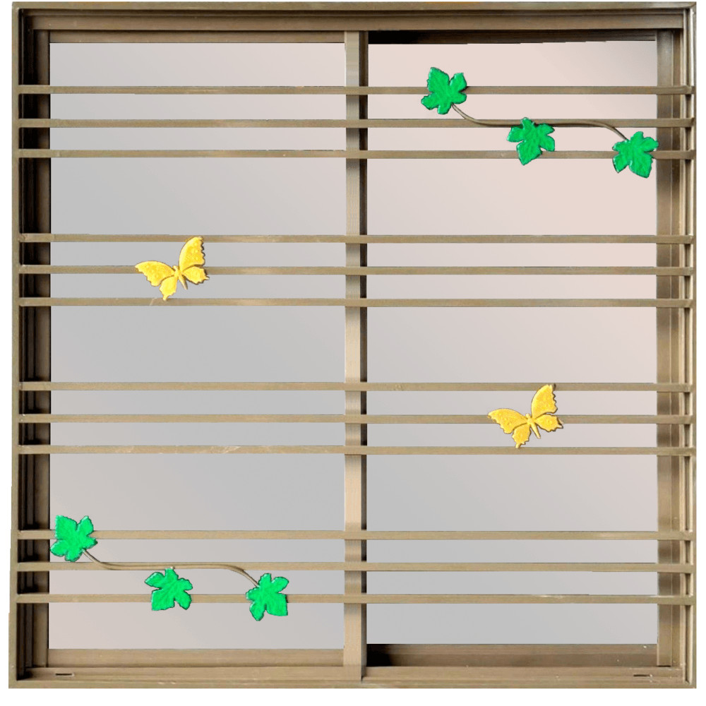 LOCAL789 WELLINGTAN (LIKE) หน้าต่างอะลูมิเนียมพร้อมเหล็กดัด บานเลื่อน SS 100x100ซม. สีชา พร้อมมุ้ง (