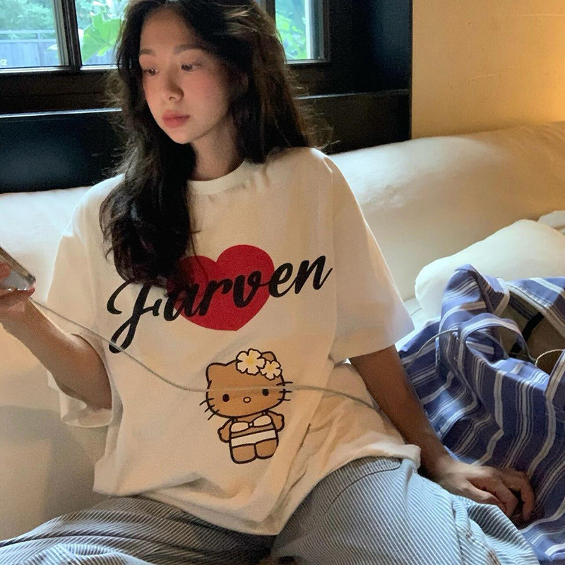 [SR-STUDIO] เสื้อยืดคอกลมพิมพ์ลาย farven สำหรับผู้หญิง แขนสั้น สไตล์น่ารักแบบ.ins