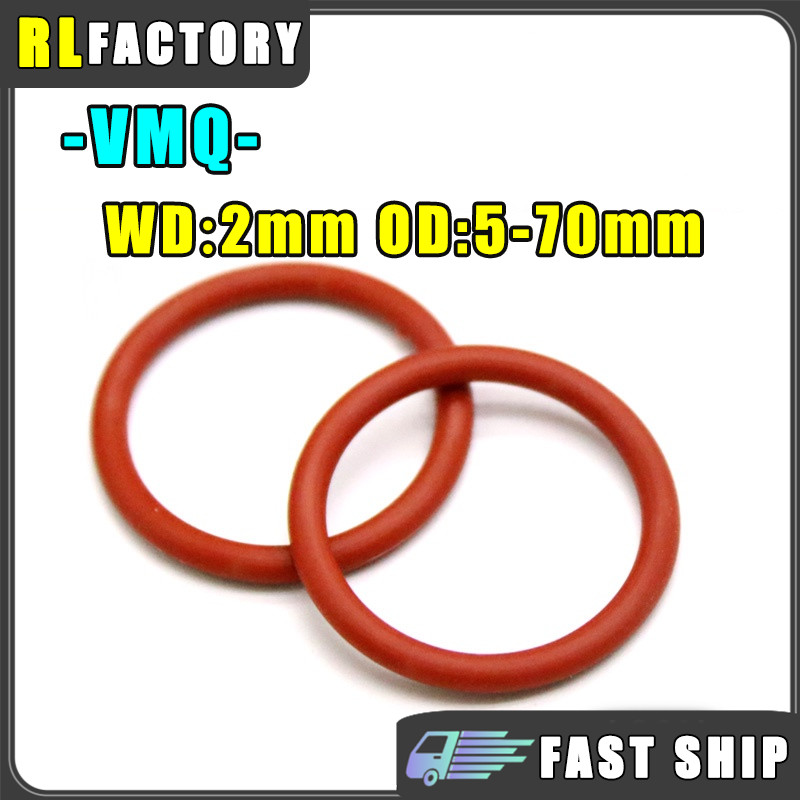 [RL] VMQ WD 2mm * OD 5-70mm สีแดงซิลิโคน O แหวนเกรดอาหารกันน้ําปะเก็นซีลยางทนความร้อน