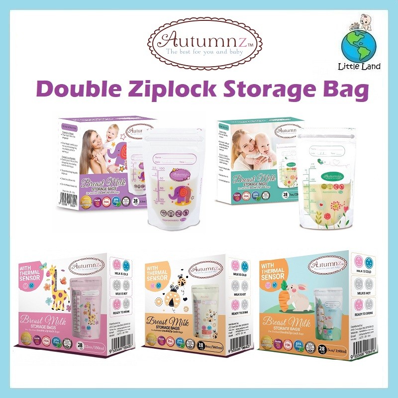Autumnz Double ZipLock Breastmilk Storage Bag / ถุงเก็บเซ็นเซอร์ความร้อน / Animal ZipLock Breastmilk
