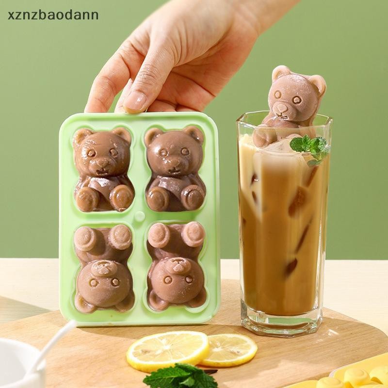 [XZNZVV] 4 กริดหมีแม่พิมพ์น้ําแข็ง 3D หมีซิลิโคนถาดน้ําแข็ง DIY น้ําแข็งบอลน้ําผลไม้นมเครื่องทําน้ําแข็งสําหรับแช่เย็นเครื่องดื่มครัวเครื่องมือถ้วยตกแต่ง IKFG