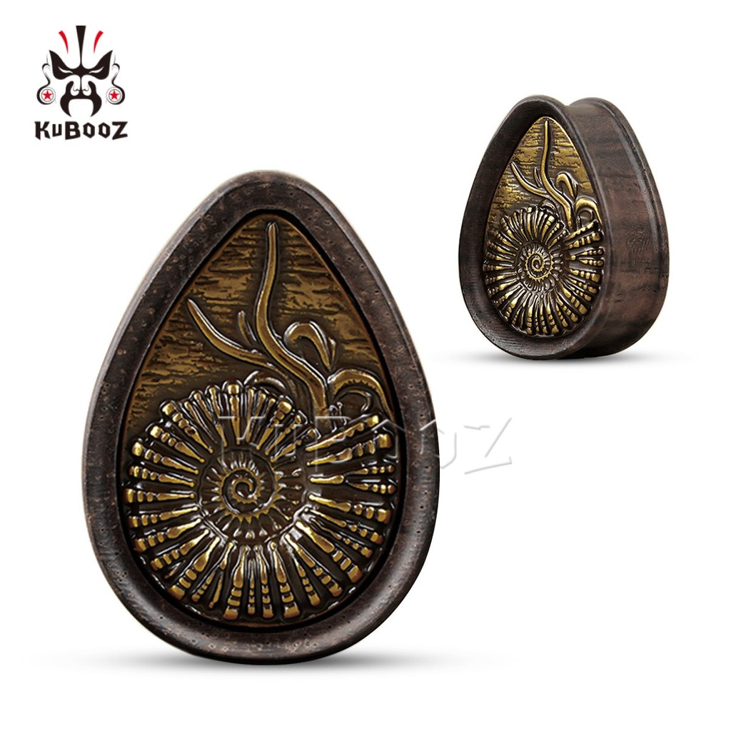 Kuboz Cretaceous Fossil Ear Plugs Gauges Stretchers อุโมงค์เจาะวอลนัทไม้หู Expanders Body เครื่องประดับต่างหู 1 คู่