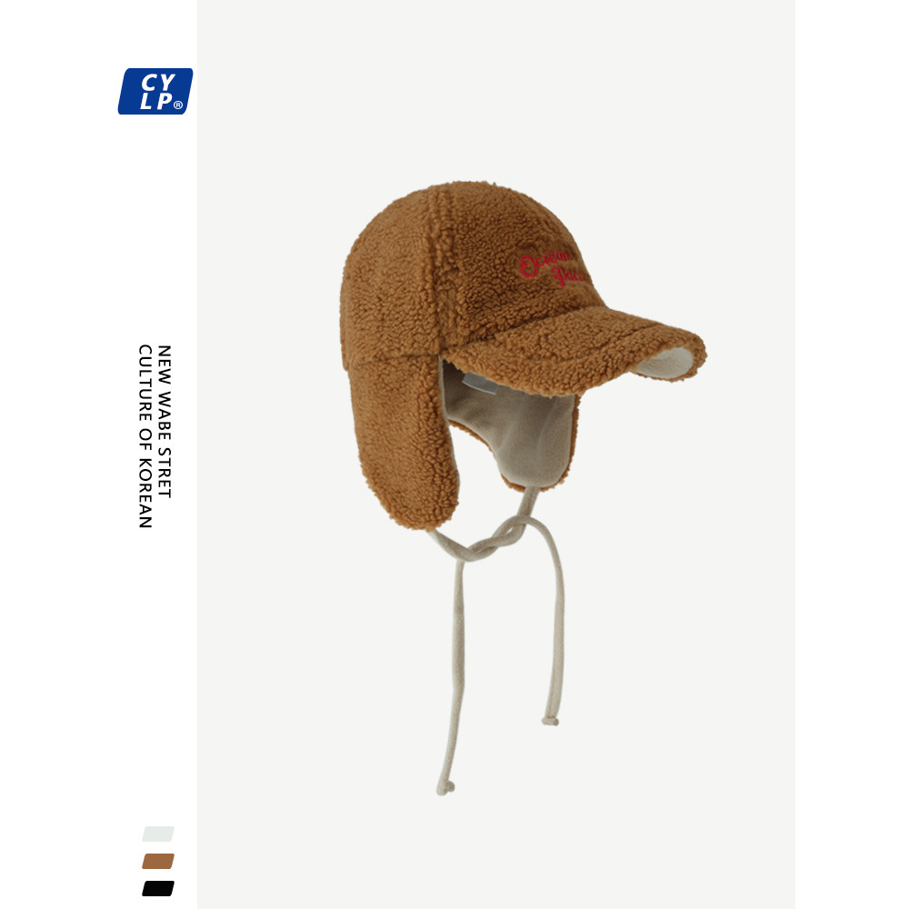 2024 ฤดูหนาวขนแกะแกะอบอุ่นป้องกันหูหมวกผู้หญิงเกาหลีรุ่น ถนน สวมใส่จดหมายปัก แหลม เล่ย ฮ หมวกเที่ยวบินหมวก