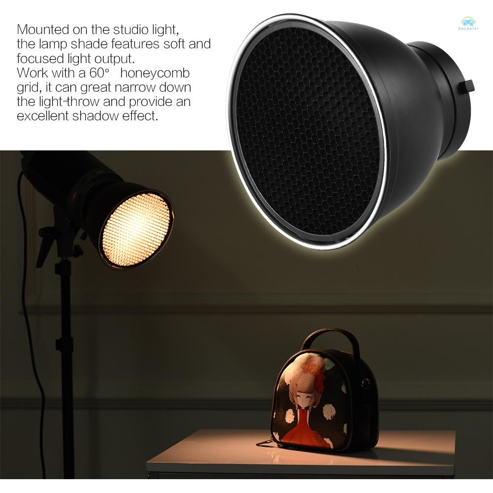 การถ่ายภาพ Reflector Andoer 7 นิ้วมาตรฐาน Reflector Diffuser โคมไฟ Shade จาน 60° ตารางรังผึ้งสําหรับ Bowens Mount Studio Strobe Flash Light