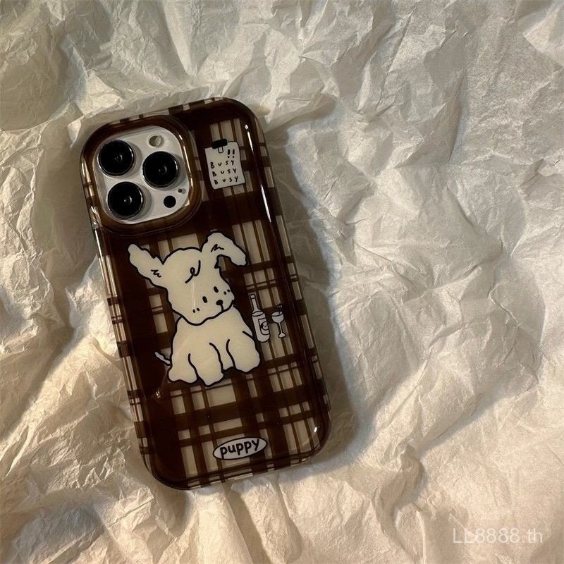 เคสโทรศัพท์สำหรับ iPhone สีน้ำตาลลายสุนัขสีขาวขนาดเล็ก15/14PROMAX เบาะลม13/12/11pro xsmax/XR วินเทจฤดูใบไม้ร่วงและฤดูหนาว7/8PLUS เคสป้องกันแบบครอบทั้งหมดรูใหญ่ u76v