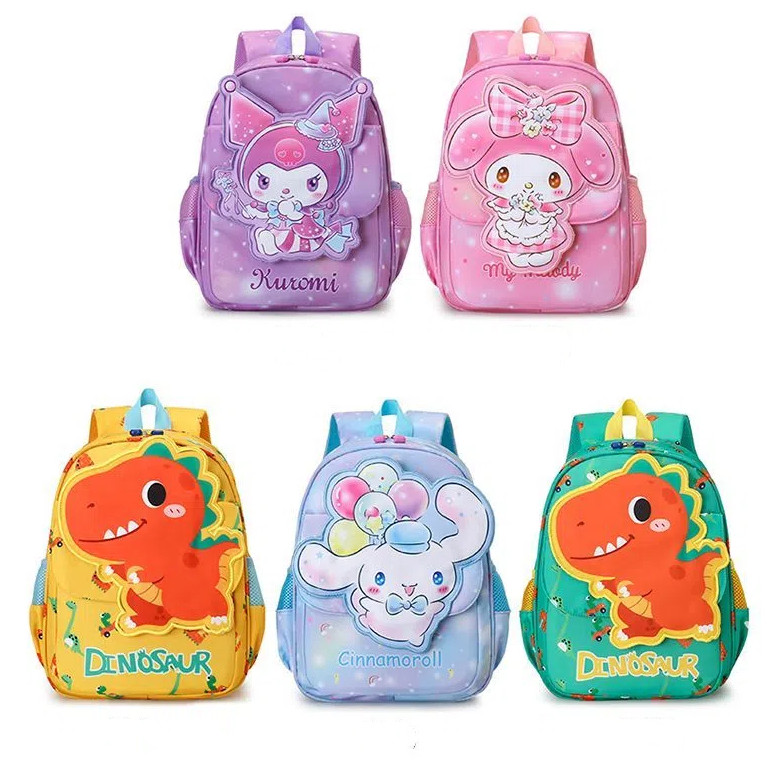 Sanrio Kuromi กระเป๋านักเรียนเด็กการ์ตูนกระเป๋าเป้สะพายหลังกระเป๋าเป้สะพายหลังเด็ก