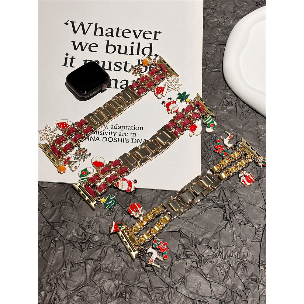 ปีใหม่หมวกสีทองสีแดงเกล็ดหิมะซานตาคลอสต้นคริสต์มาสสําหรับ ฉัน-ดู ชุด 10 9 8 7 6 5 4 กับ 3 สําหรับ ฉัน นาฬิกา 46 มม.44 มม.42 มม.40 มม.45 มม.41 มม.38 มม.พิเศษ 49 มม.สายนาฬิกาผู