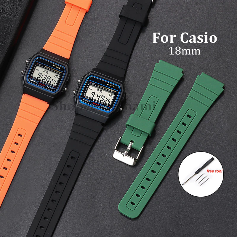 18 มม.สายนาฬิกากีฬาสําหรับ Casio สร้อยข้อมือยางซิลิโคนนาฬิกาสําหรับ A158 A168 AE1200 AE1300 F105 F108 F84 W800H SGW400 สายคล้อง