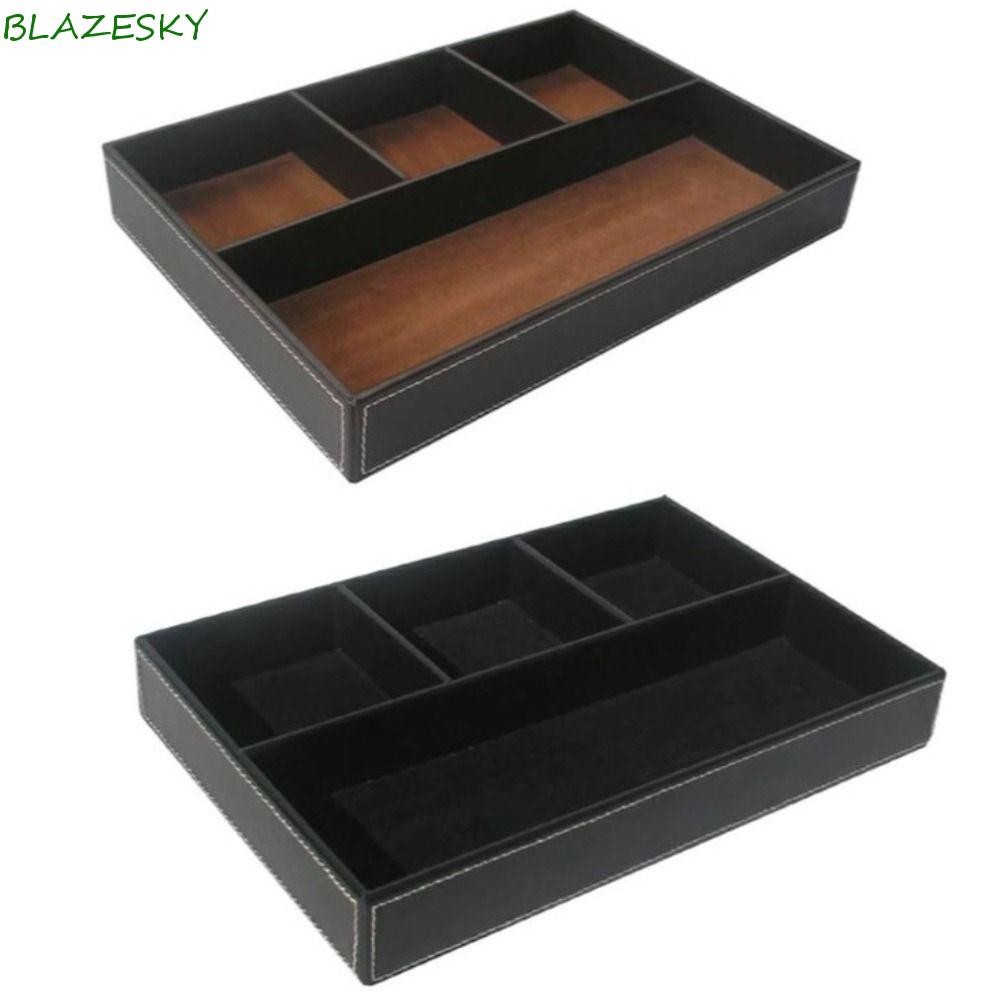 Blazesky ถาดเก็บของตั้งโต๊ะ, 4 ช่องหนัง Pu ลิ้นชักจัดระเบียบ, กล่องจิปาถะอเนกประสงค์ทนทานสร้างสรรค์กล่องเครื่องประดับคีย์
