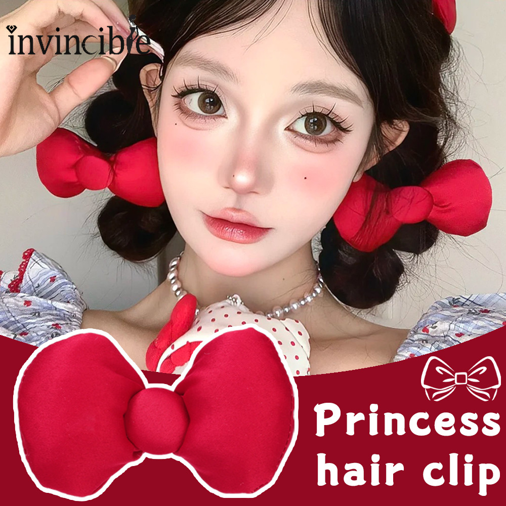 Kawaii Hello Kitty สไตล์ Big Bowknot Duckbill Hairpin ของขวัญสําหรับเด็ก - สาวหวานสีแดงโบว์ Hairclips เครื่องประดับแฟชั่น