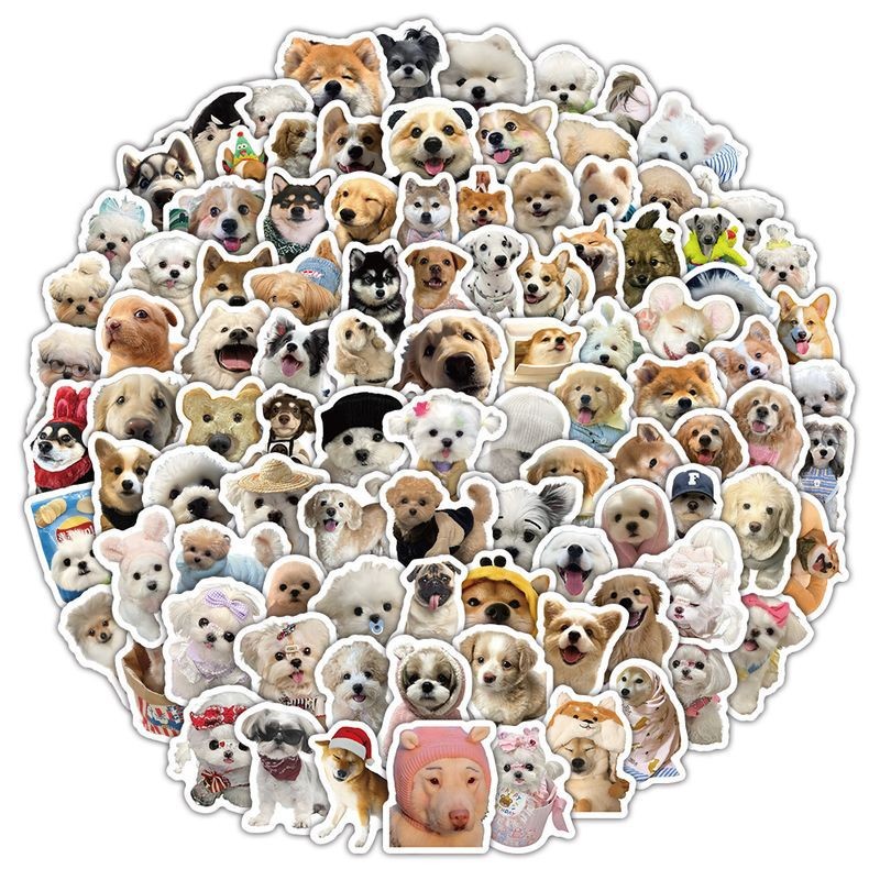100pcs น่ารัก Golden Haired Teddy ลูกสุนัขที่สมจริง Graffiti สติกเกอร์สําหรับจักรยานบัญชีมือดินสอ Decals LanLanStickersWorld