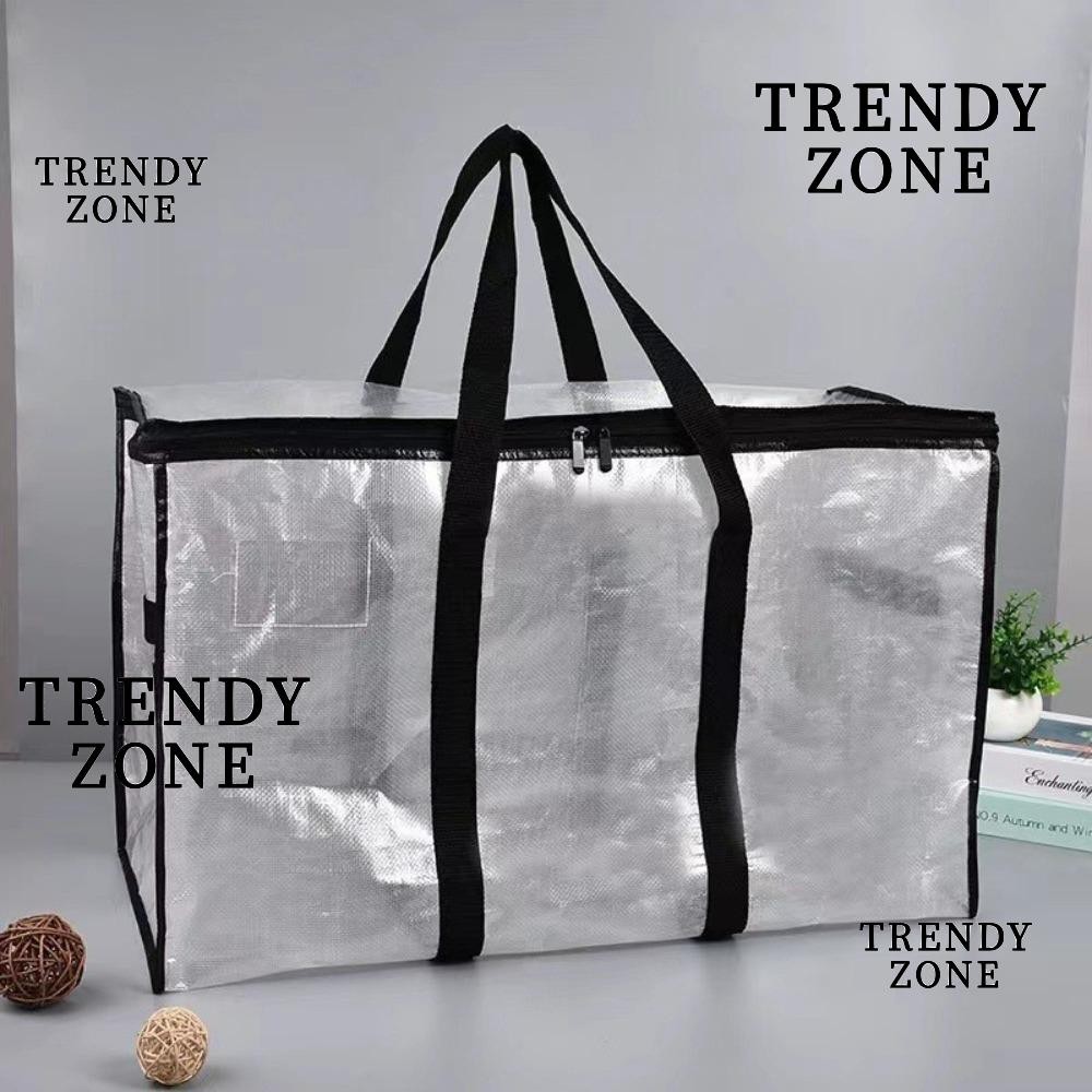 Trendyzone กระเป๋าผ้านวม, กระเป๋าหูหิ้วทอความจุขนาดใหญ่โปร่งใส, อุปกรณ์บรรจุที่ทนทานอเนกประสงค์พร้อมกระเป๋าหิ้วซิป