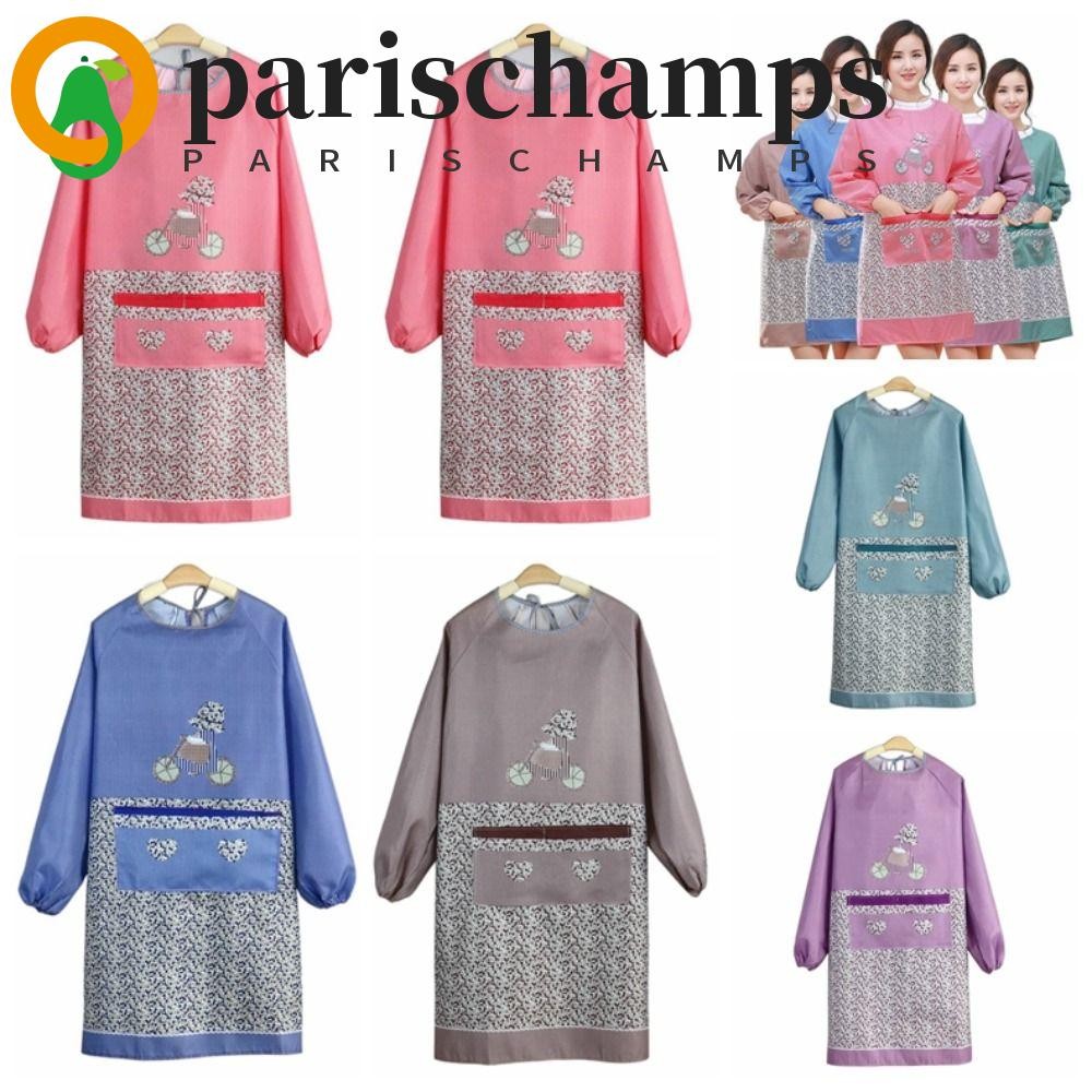 Parischamps ผ้ากันเปื้อนครัว, ผ้ากันเปื้อนทําอาหารแขนยาวกันน้ํากันน้ํามัน, เวอร์ชั่นเกาหลีป้องกันฝุ่นสีฟ้าโพลีเอสเตอร์ผ้าคลุมทําอาหารเสื้อผ้าร้านอาหาร