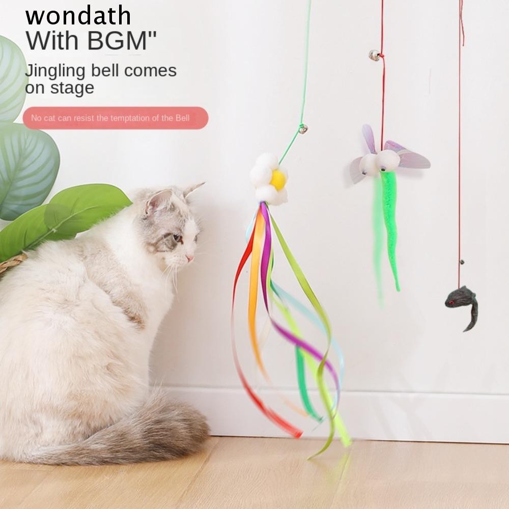 Wonda Swing ของเล่นแมว, Self-hi สีสุ่มแขวนของเล่นแมว,ตลก Stick ลูกแมว Dragonfly รูปร่าง Feather Bell 1PC แขวน Swing Cat
