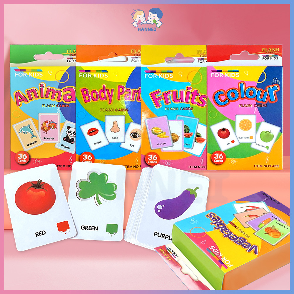 HANNEI บัตรคํา  flashcard  เรียนคำศัพท์อังกฤษ ของเล่นเด็ก ชุดแฟลชการ์ด   เสริมพัฒนาการเด็ก  การ์ดคํา