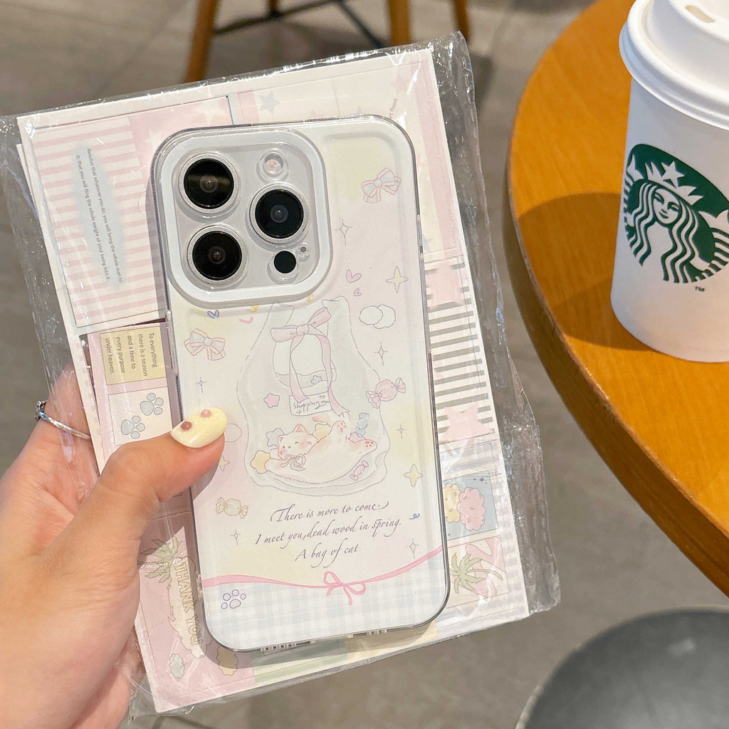 Ins Bowknot Catรูปแบบโปร่งใสAnti-FallสําหรับiPhone 16 Promax 15 Promax 12 13 Mini 14plus 11 Pro Max X XS XR XS Max 7 8 plus Se2020