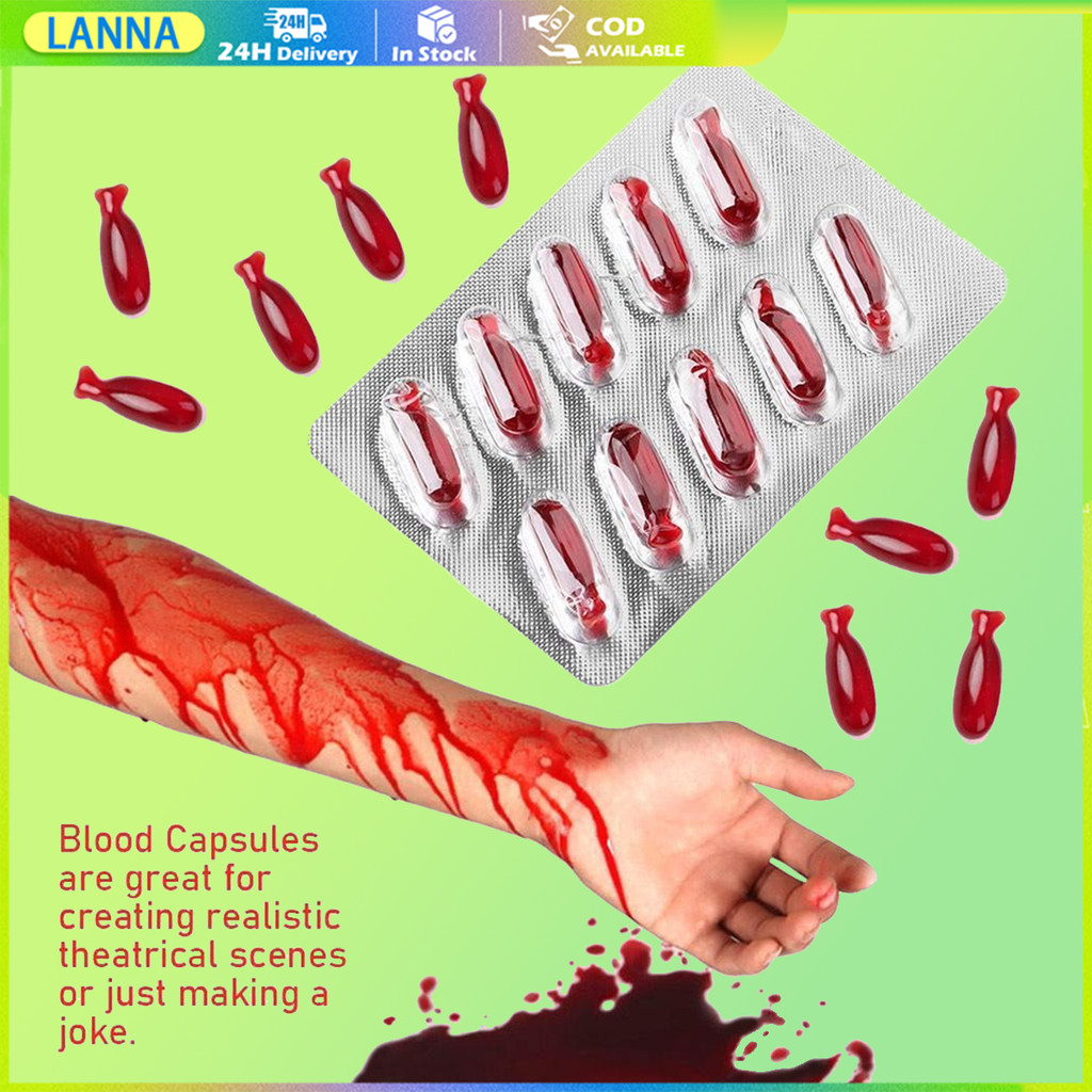 ร้านอยู่ที่ไทย เลือดปลอม รูปแคปซูล 10เม็ด สำหรับแต่งหน้า เลือดแวมไพน์ เหมือน จริง ล้างออกได้