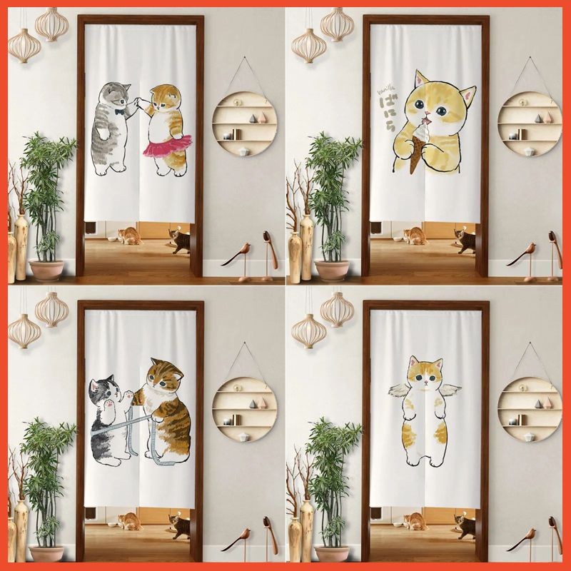 🌈Gift Curtain Rod🌈Summer Door Curtain Cute Cat Household Door Curtain Fabric Non-perforated Partitio
