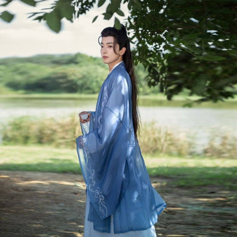 สไตล์ใหม่ Shili Qinghuan Original ผู้ชายผู้หญิงสไตล์ Wei Jin Hanfu พิมพ์ย้อมเสื้อขนาดใหญ่เอวยาวข้ามคอ Fairy Elegant Knight C241031