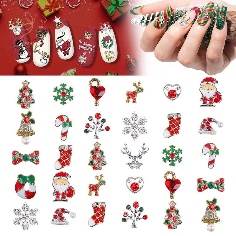 [maybeauty] 5pcs Christmas Nail Charm เพชรน่ารัก 3D Santa ของขวัญ Snowman Alloy Ch Flatback อุปกรณ์ตกแต่งเล็บอุปกรณ์แต่งเล็บ {TH}