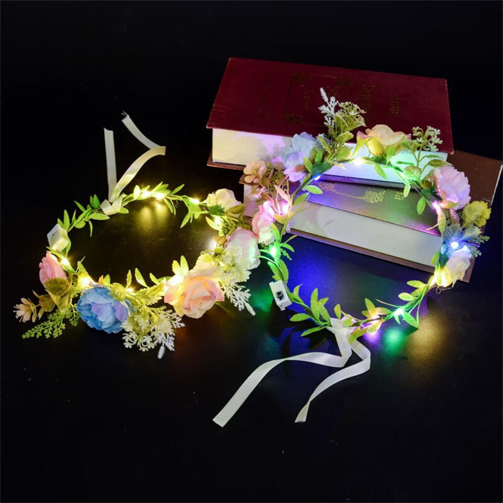 ที่คาดผมมงกุฎดอกไม้ Light Up - พวงหรีดดอกไม้ LED เครื่องประดับผมมงกุฎ งานแต่งงาน วันเกิด ปาร์ตี้เทศกาล