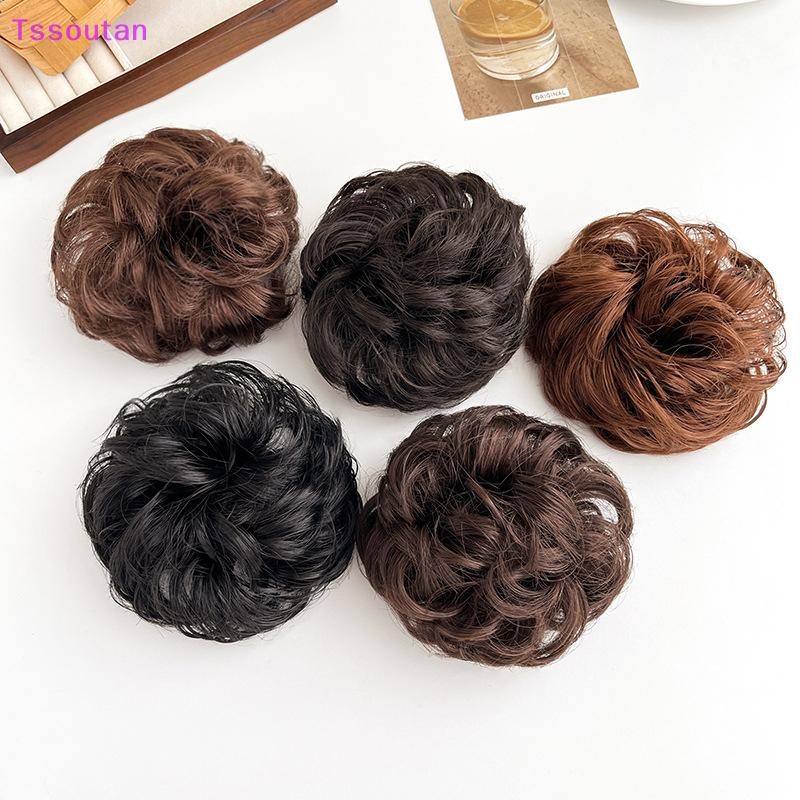 [TSST] ผมสังเคราะห์ Bun วิกผมสุภาพสตรีผมหางม้าต่อผม Scrunchie ยืดหยุ่น Meatball หัว Hairpieces Scrunchie Wrap ธรรมชาติ Realism TAN