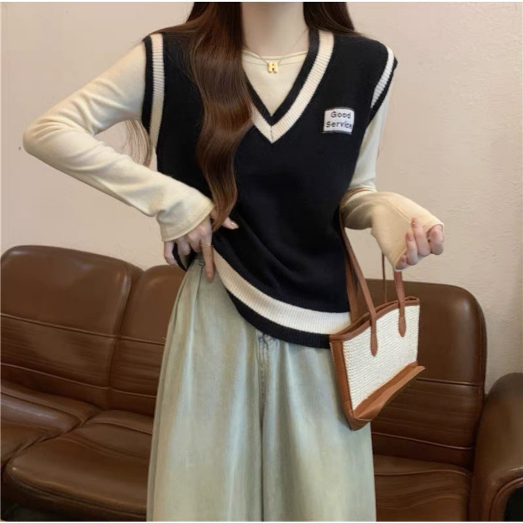 Fairyพร้อมส่ง เสื้อไหมพรม ครอปกั๊กกันหนาว คอวี ตัวสั้น ยืดหยุ่นได้ดี ผ้านุ่ม สไตล์เกาหลี #G001