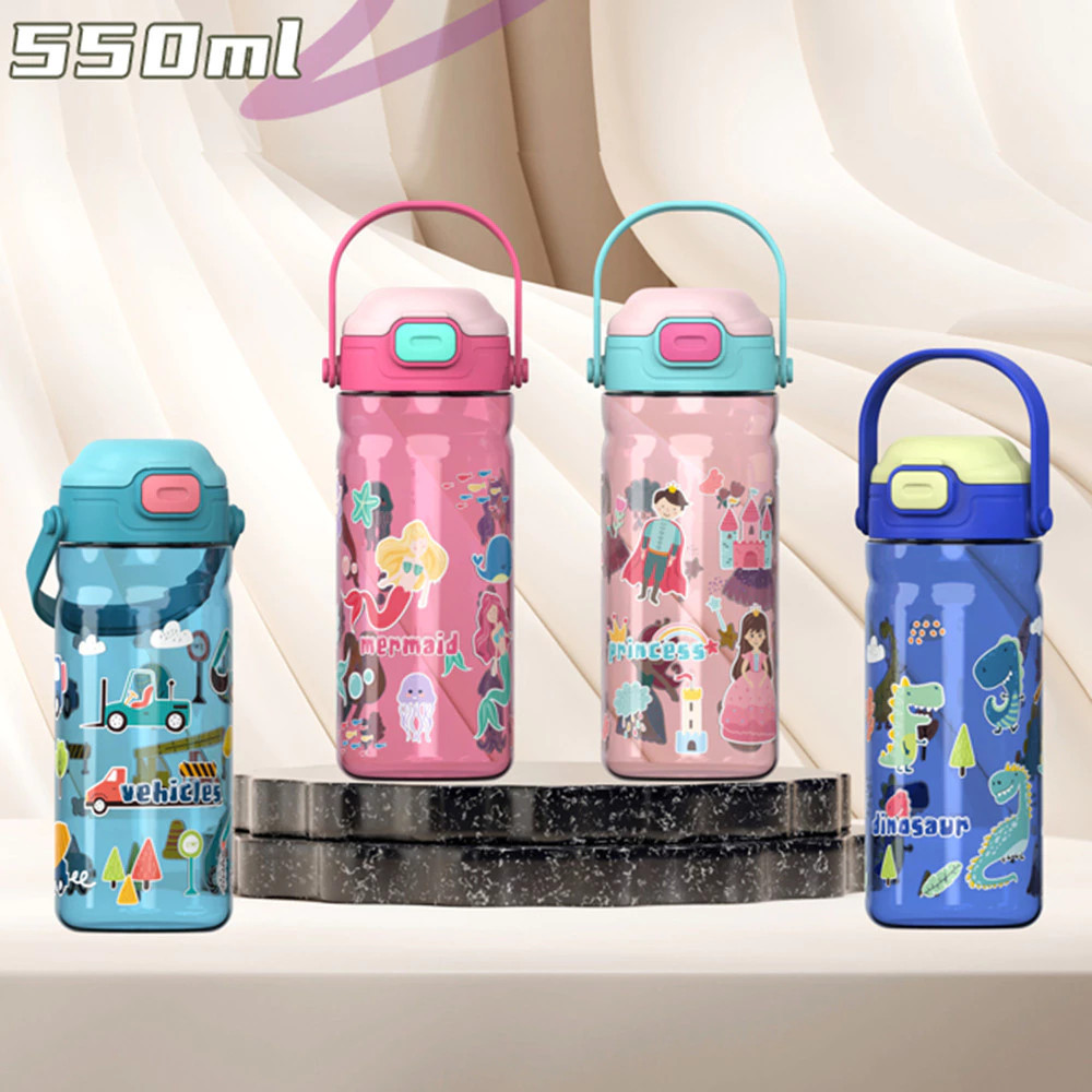 กระติกน้ำ ขนาด550mlลายการ์ตูน สําหรับเด็กอนุบาล ถ้วยน้ำแบบพกพาน่ารัก พร้อมที่จับ แฟชั่น พร้อมหลอด ขวดน้ําดื่ม ลายการ์ตูน
