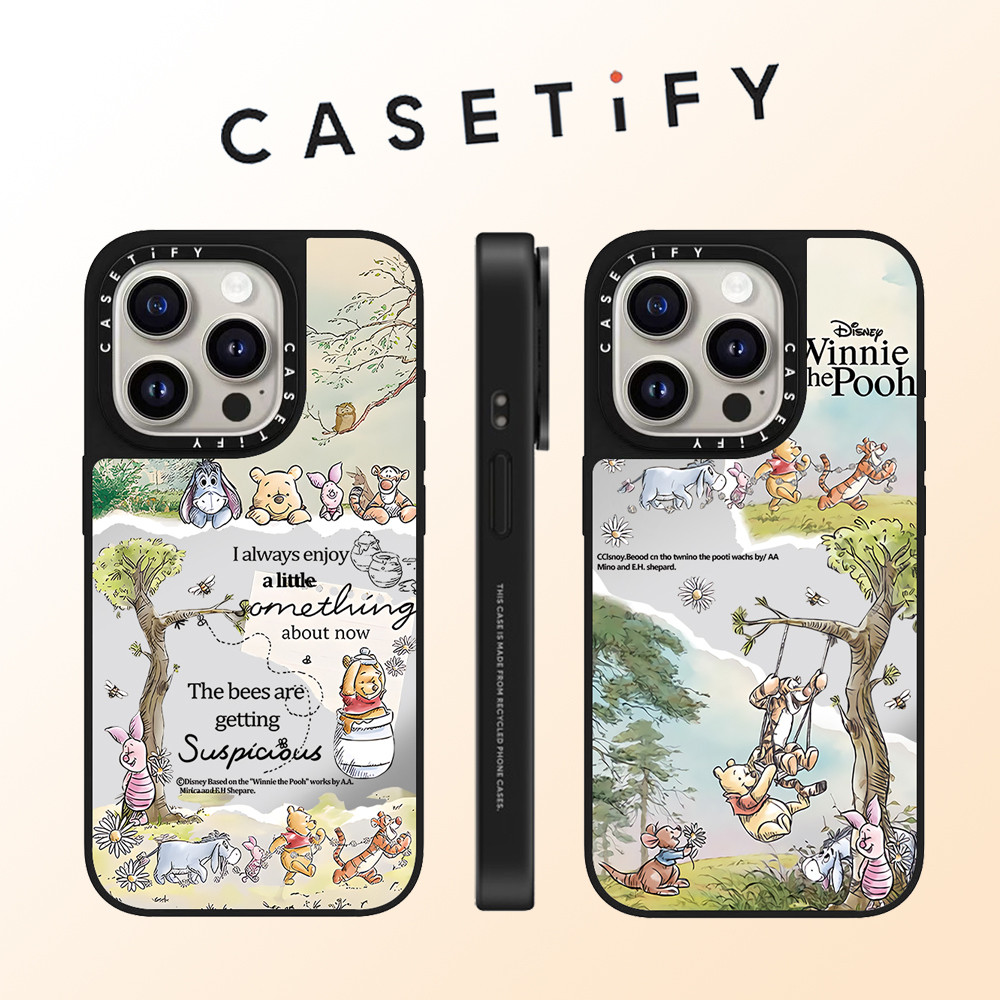Casetify Graffiti การ์ตูน Winnie the Pooh กระจก face เคสโทรศัพท์สําหรับ iPhone 16 Pro Max 15 Plus 14 ProMax 13 12Pro 11 โทรศัพท์กันกระแทกขอบนุ่ม hard กรณีป้องกัน