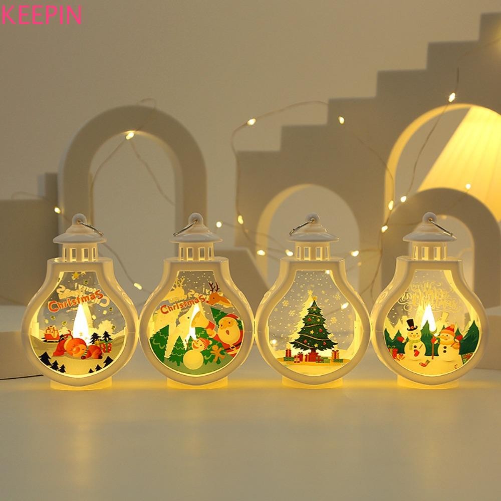 Keepin โคมไฟลมคริสต์มาส ต้นคริสต์มาสส่องสว่าง โคมไฟพกพาคริสต์มาส Creative Santa Elk กวางบรรยากาศ Santa โคมไฟแขวนตกแต่งห้องนอน