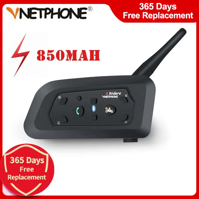 Vnetphone V6รถจักรยานยนต์บลูทูธ1200M หมวกนิรภัย Intercom Full Duplex สำหรับผู้ขับขี่6คน BT Wireless 