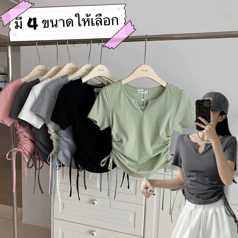 shing girl: เสื้อยืด เสื้อผ้าผู้หญิง แขนสั้น เอวแคบ สลิม สีขาว สไตล์เกาหลี มีหลายสีหลายไซส์ให้เลือก YF326