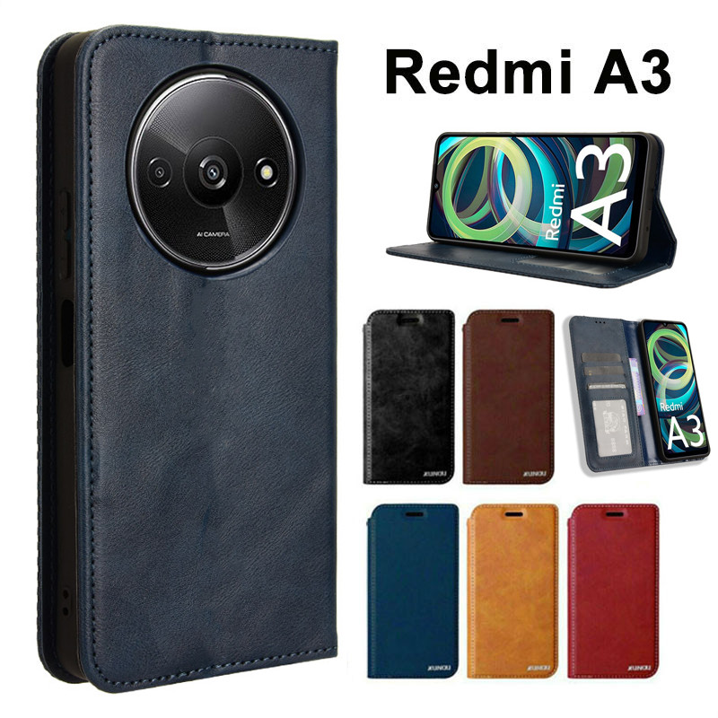 รุ่นใหม่ Redmi A3 เคสฝาพับ ตั้งได้ ล็อคได้ สำหรับ เรคมี่ เคสกันกระแทก RedmiA3 ใส่บัตรได้ เคสโทรศัพท์มือถือ