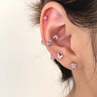 Roselife 1PC Cool สีชมพูหวานสีฟ้าผีเสื้อต่างหูผู้หญิงคริสตัล Ball สกรูแฟชั่นหู Studs เครื่องประดับ