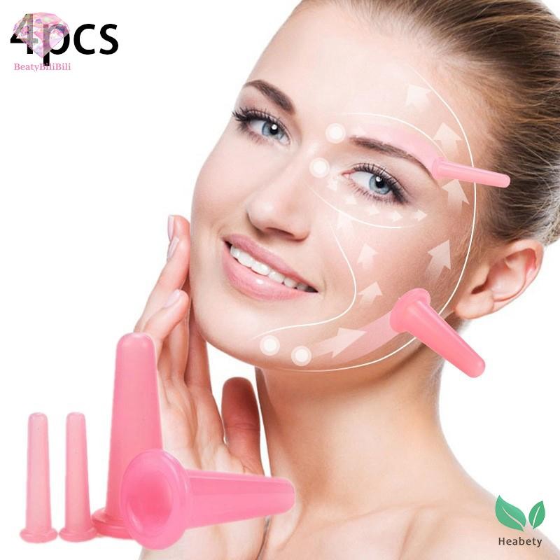 Heabety 4 ชิ้นซิลิโคน Cupping นวดถ้วย,สําหรับ Body Fac คอนวดตาสูญญากาศ Body Facial Care, Anti-aging เครื่องมือความงามใหม่