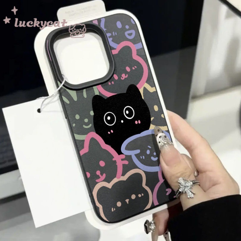 Iphone 16 15 14 13 12 11 Pro Max X Xr Xs Max เคสโทรศัพท์การ์ตูนน่ารักบทคัดย่อสีแมวหนังนุ่มปกหลัง