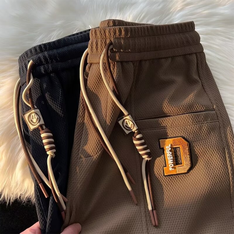 ใหม่ฤดูใบไม้ร่วงผู้ชายอเมริกันกลางเอวระบายอากาศ High Street จดหมายพิมพ์ drawstring กางเกงขายาวแห้งเร็ว