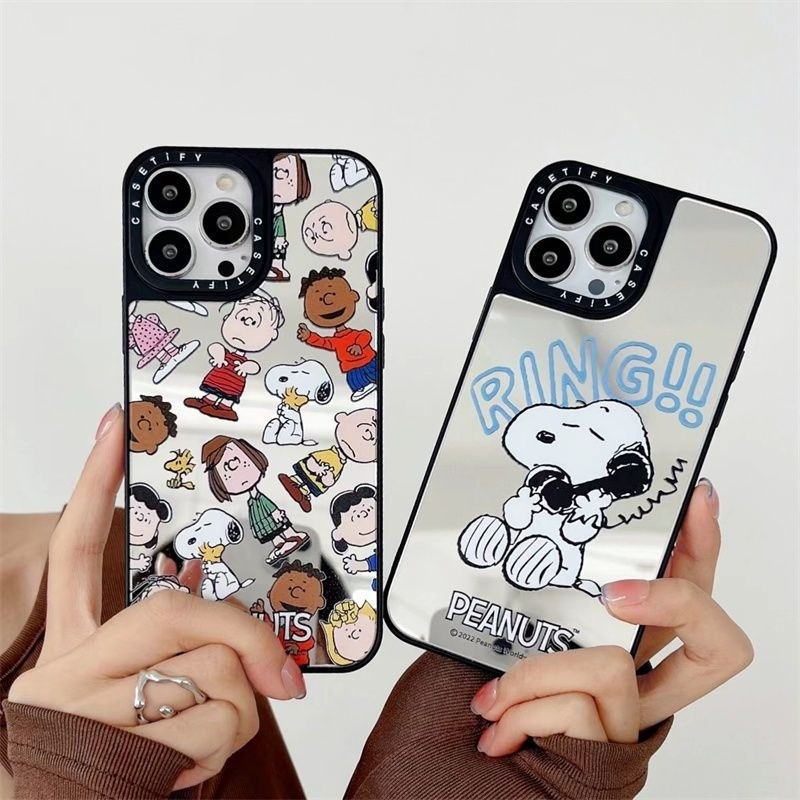 Casetif น่ารักการ์ตูน Snoopy กระจกเคสโทรศัพท์สําหรับ iPhone 11 12 13 14 15 16 Pro Max X XR XS XSMAX 13mini 14PLUS กระจกคุณภาพสูงรวมทุกอย่างเคสโทรศัพท์ป้องกันการล่มสลาย