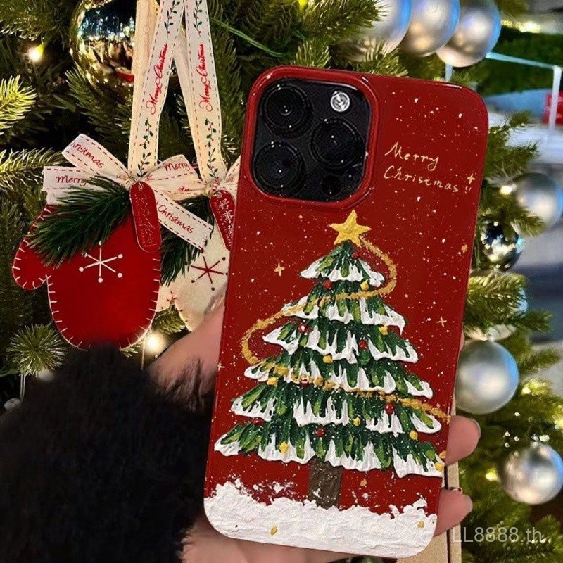 เคสโทรศัพท์มือถือสำหรับ iPhone ภาพวาดสีน้ำมันต้นคริสต์มาส16/15Promax/14รุ่นใหม่13/12/11pro เฉพาะ xsmax/XR สร้างสรรค์7/8PLUS เคสป้องกันแบบเต็มรูขนาดใหญ่ cbzs
